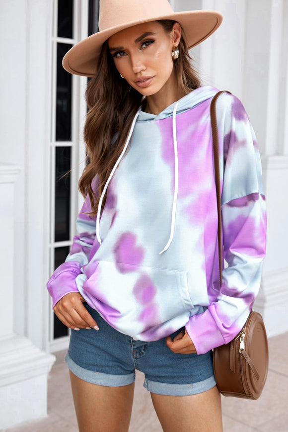 In Vogue & Classy Dropped Sleeve Tie-dye Hoodie with Drawstring