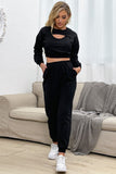 In Vogue & Classy Cut Out Crop Top and Joggers Set Black / S