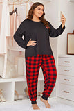 In Vogue & Classy Plus Size Heart Graphic Top and Plaid Joggers Lounge Set