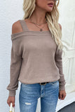 In Vogue & Classy Cold Shoulder Rib-Knit Sweater Khaki / S