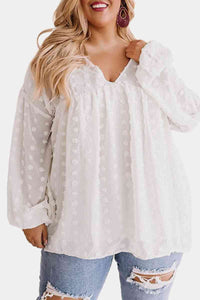 In Vogue & Classy Plus Swiss Dot Babydoll Blouse White / 1X