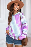 In Vogue & Classy Dropped Sleeve Tie-dye Hoodie with Drawstring Purple / S