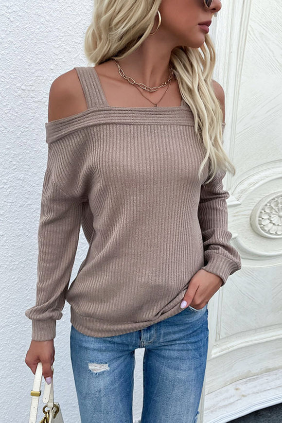 In Vogue & Classy Cold Shoulder Rib-Knit Sweater